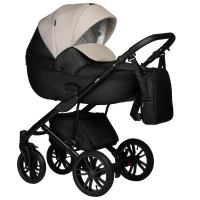 var-Коляска 2в1 Indigo MIO ECO 04 черная кожа+св.бежевая кожа