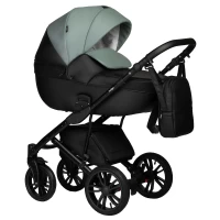 var-Коляска 2в1 Indigo MIO ECO 05 черная кожа+шалфей кожа
