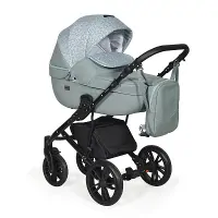 var-Коляска 2 в 1 Indigo MIO шалфей кожа+зеленый узор Арт mi 06