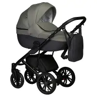 var-Коляска 2 в 1 Indigo MIO т.серая кожа+зеленый Арт S 05