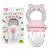 var-Ниблер для прикорма ROXY-KIDS с силиконовой сеточкой Piggy розовый