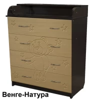var-Пеленальный комод Мишель Мишка 80 (4 ящика) Венге-Натурал